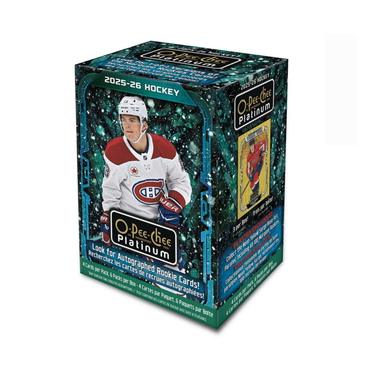 Hockey trading card pack with player image and branding on a white background