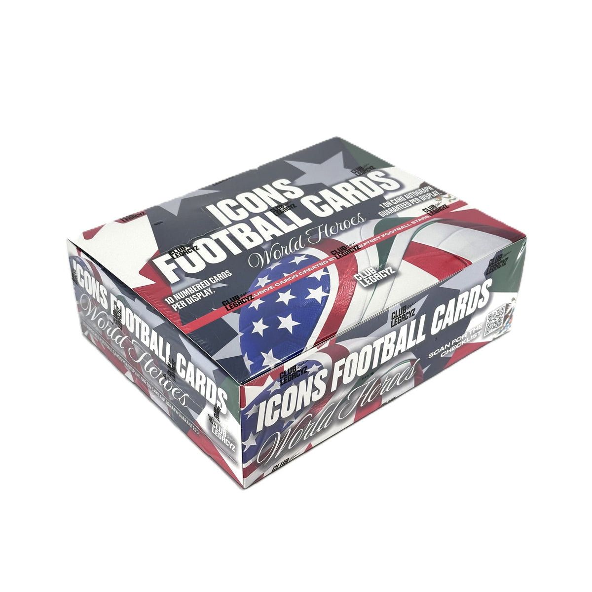 Box of Icons Football Cards with American flag design on a white background