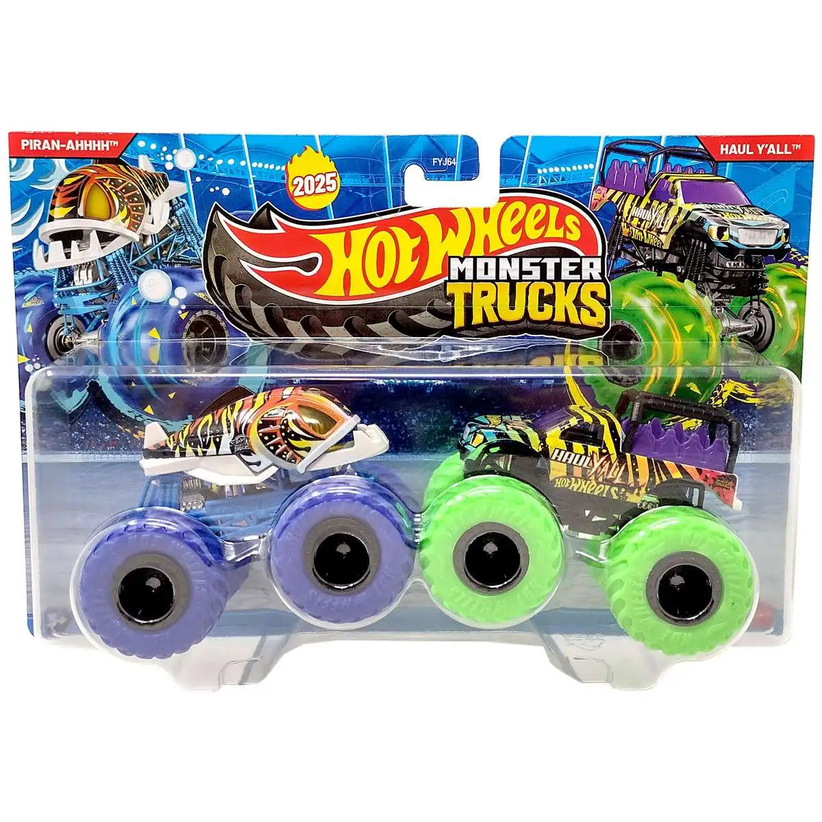 Hot Wheels Monster Trucks toy set packaging with colorful monster trucks.