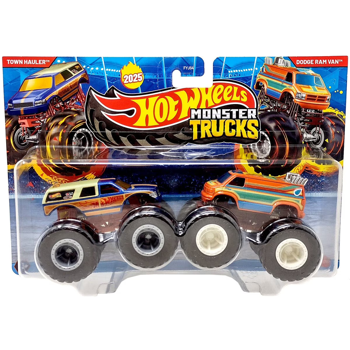 Hot Wheels Monster Trucks toy set packaging with two trucks on a white background
